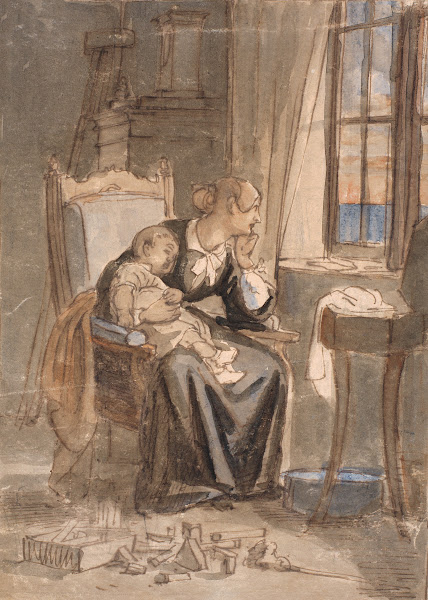 I skumringen Fru Marstrand med sønnen Poul 1853