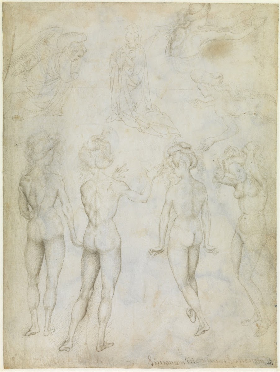 Four Studies Of A Female Nude An Annunciation And Two Studies Of A Woman Swimmin