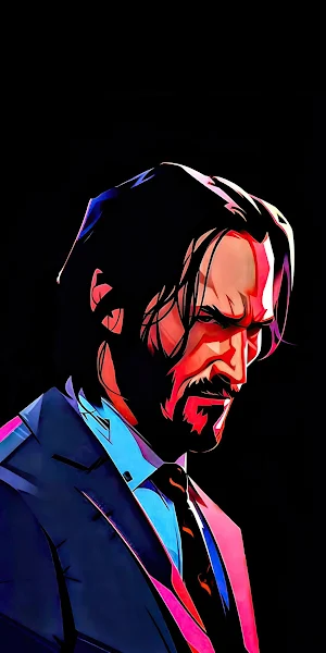 John Wick, Keanu Reeves, Action Movie, Neon Art 2K iPhone Wallpaper Background