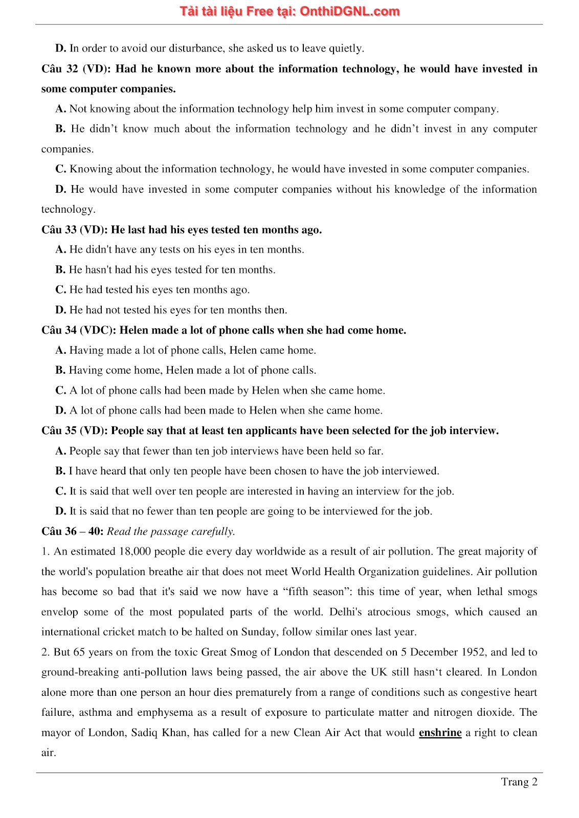 800 bài tập môn Tiếng Anh - Ôn thi ĐGNL ĐHQG TP HCM Phần 18