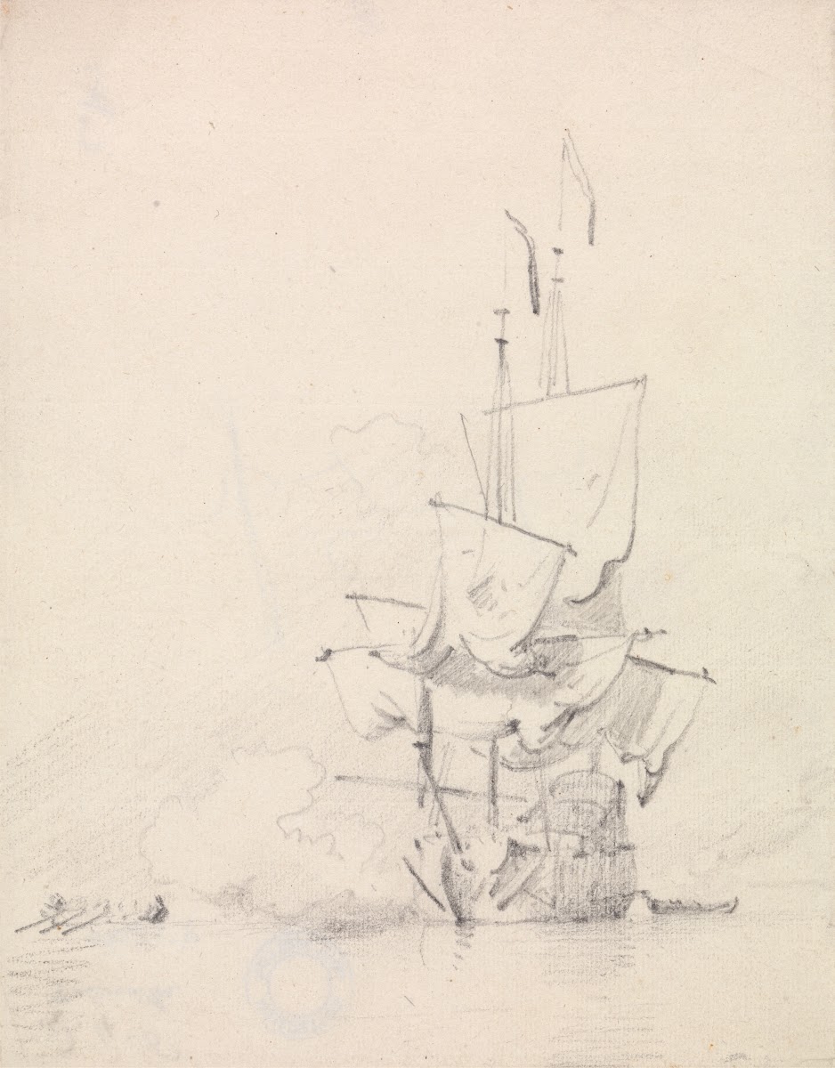 Sketch of a Man O War firing Guns