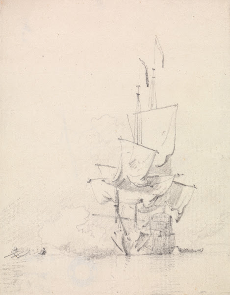 Sketch of a Man O War firing Guns