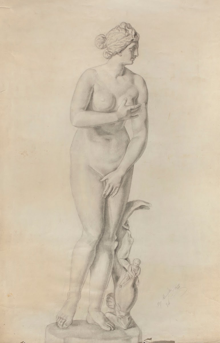 Tracing from a copy of Praxiteles sculpture in the type of the Venus de Medici 1