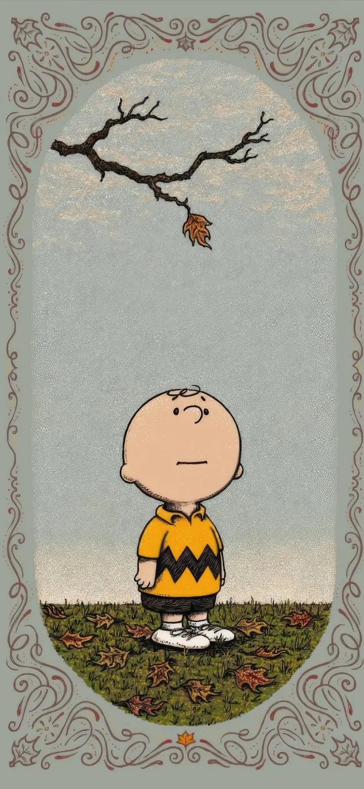 Charlie Brown in Autumn - Vintage Comic Illustration Full HD iPhone Wallpaper (1080x2342)