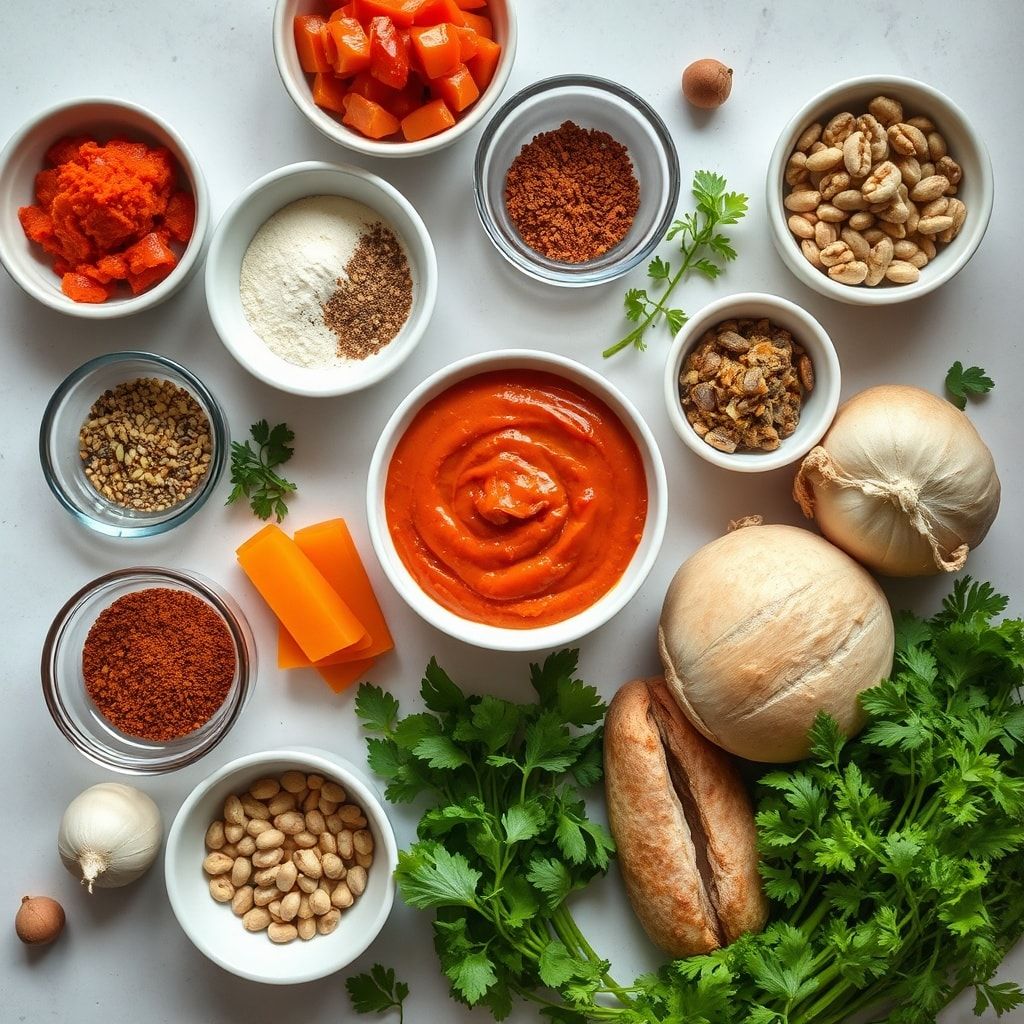 Ingredients for Easy Muhammara Recipe Syrian Roasted Red Pepper Walnut Dip – 5-Minute Blender Magic