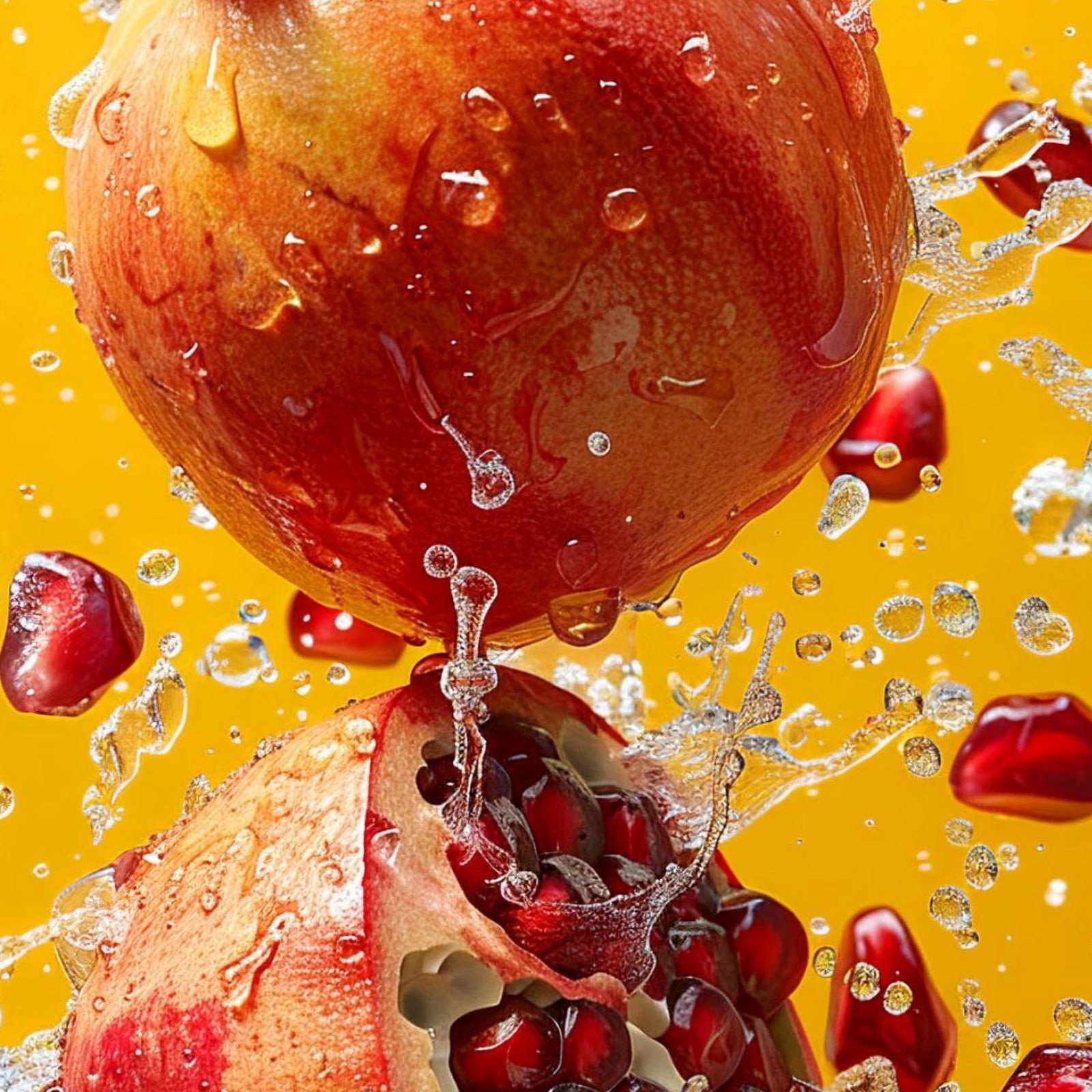 Download Pomegranate Fruit, Fruit Splash, Fresh Produce, Vibrant Fruit Full HD iPhone
