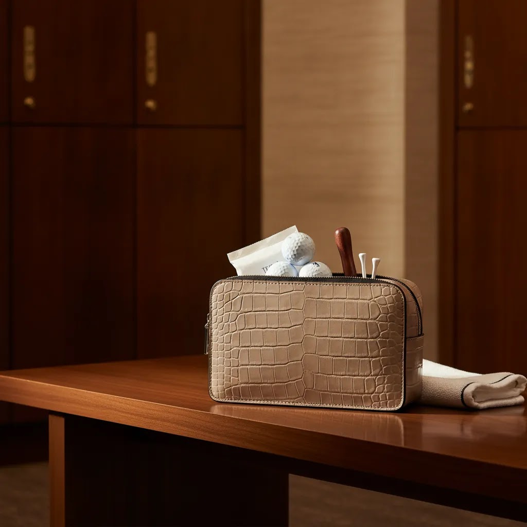 Custom day bag as a practical personalized golf gift for women in a luxury clubhouse setting
