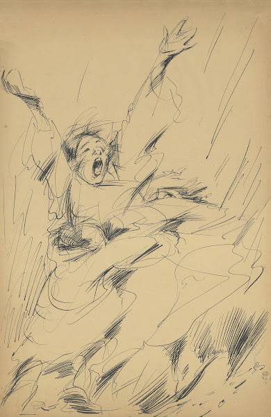 Roepende vrouw met beide armen in de lucht 1915