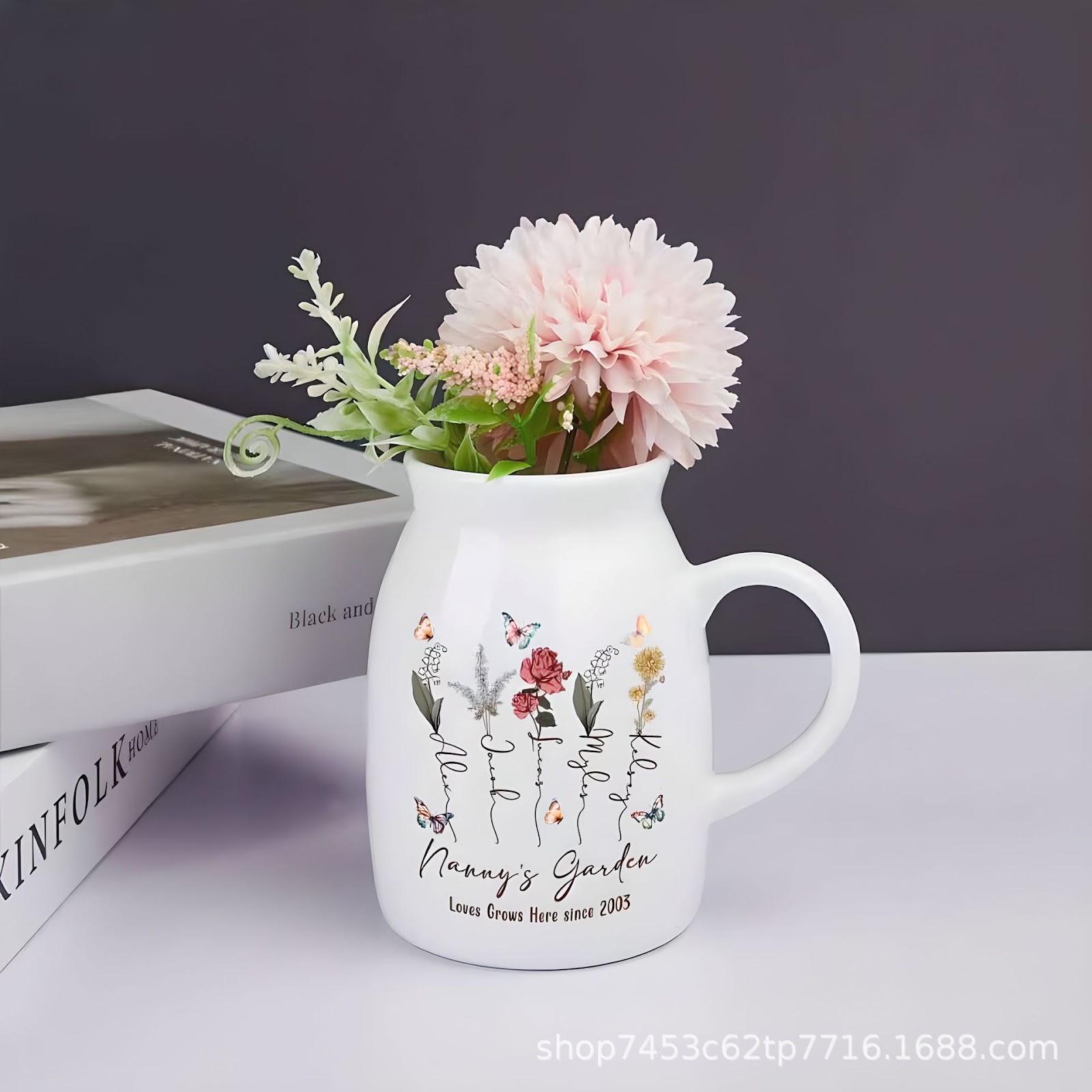 Ceramic mug with floral pattern, 300–450 ml