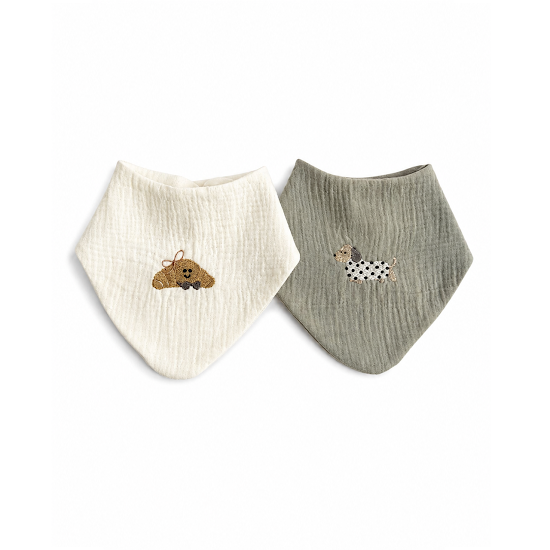 Baby bibs Twins muslin embroidered  2 pcs multicolor