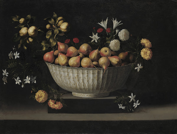 Flowers and Fruit in a China Bowl c 1645