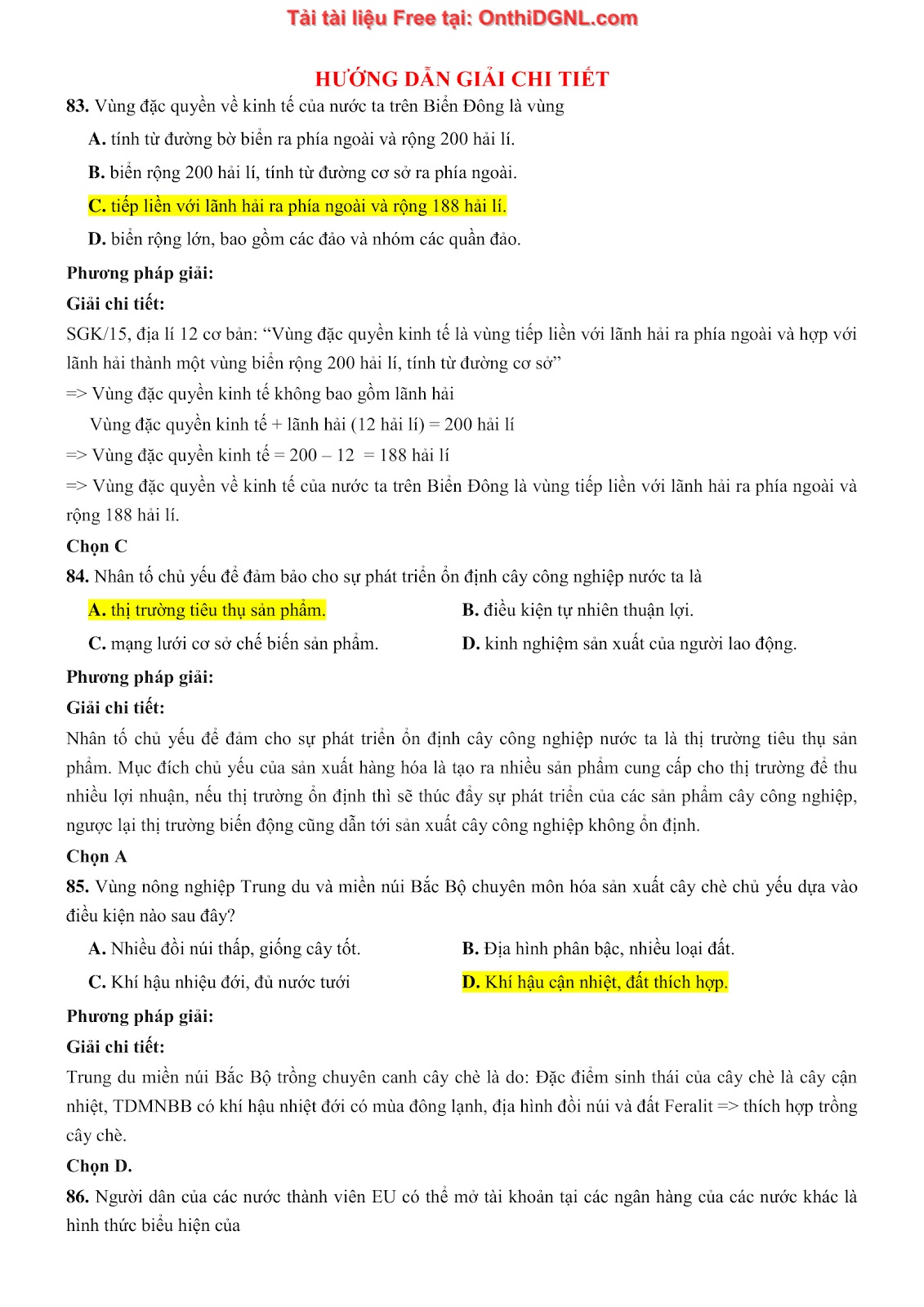 250 bài tập môn Địa Lý - Ôn thi ĐGNL ĐHQG TP HCM Phần 13