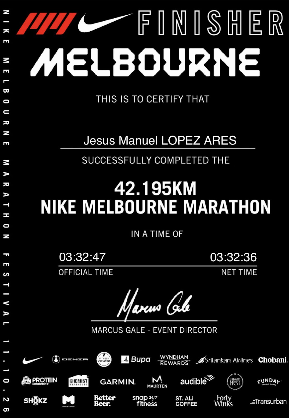 Diploma de MELBOURNE MARATHON