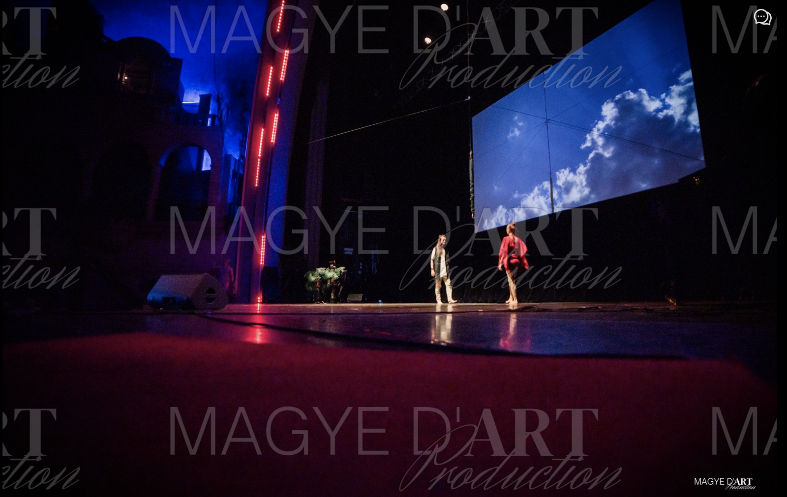 Danse aérienne devant l'écran de ciel