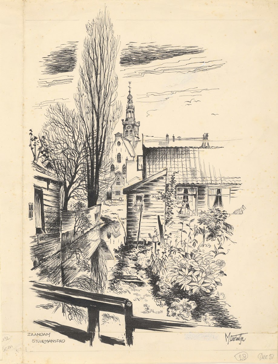 Gezicht vanaf het Stuurmanspad op de Bonkerk te Zaandam 1950