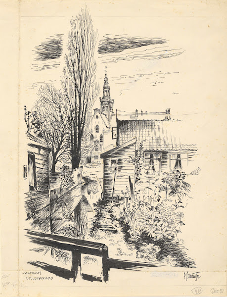 Gezicht vanaf het Stuurmanspad op de Bonkerk te Zaandam 1950