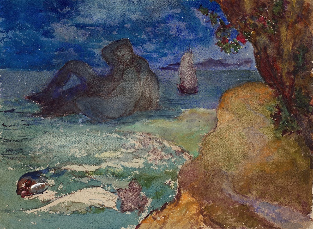 Embracing couple in a seascape