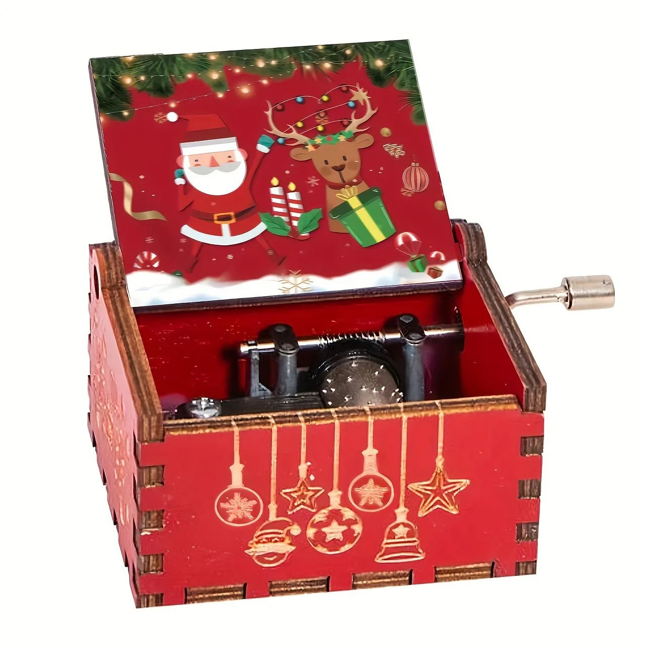 Decorative wooden music box with Christmas motifs