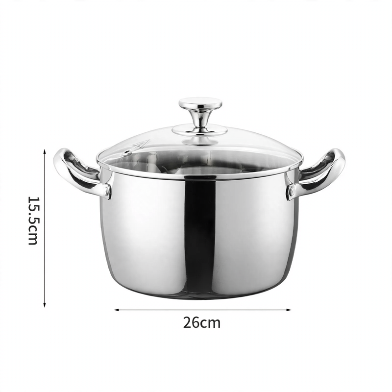 Edelstahl-Suppentopf 24 cm mit Glasdeckel