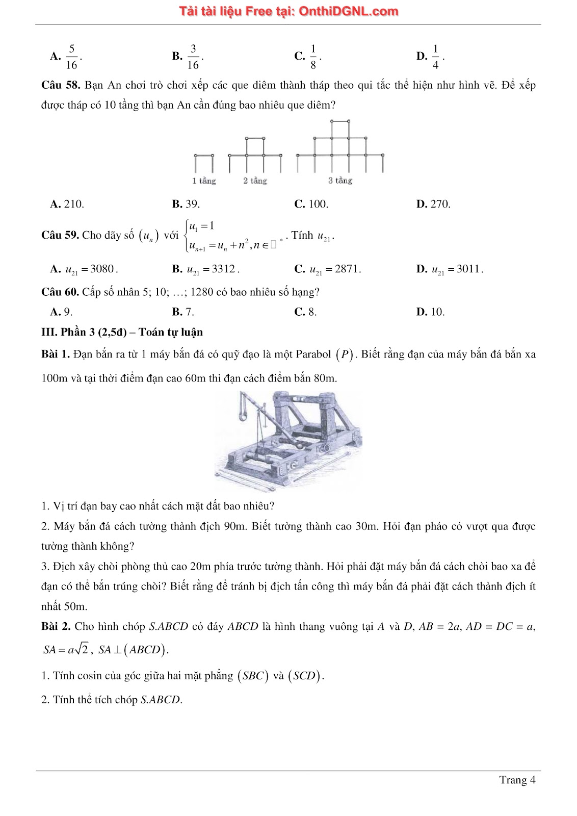 475 bài tập môn Toán - Ôn thi ĐGTD ĐH Bách Khoa Hà Nội Phần 4