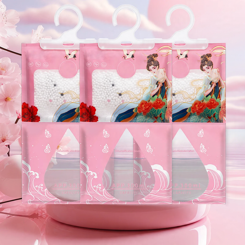 Scented hanging dehumidifier bag for closets