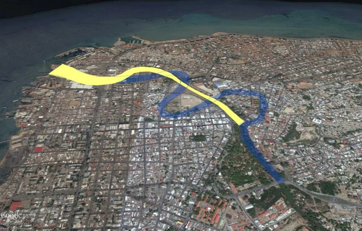 Interpretación del corte del río realizado aproximadamente en 1790