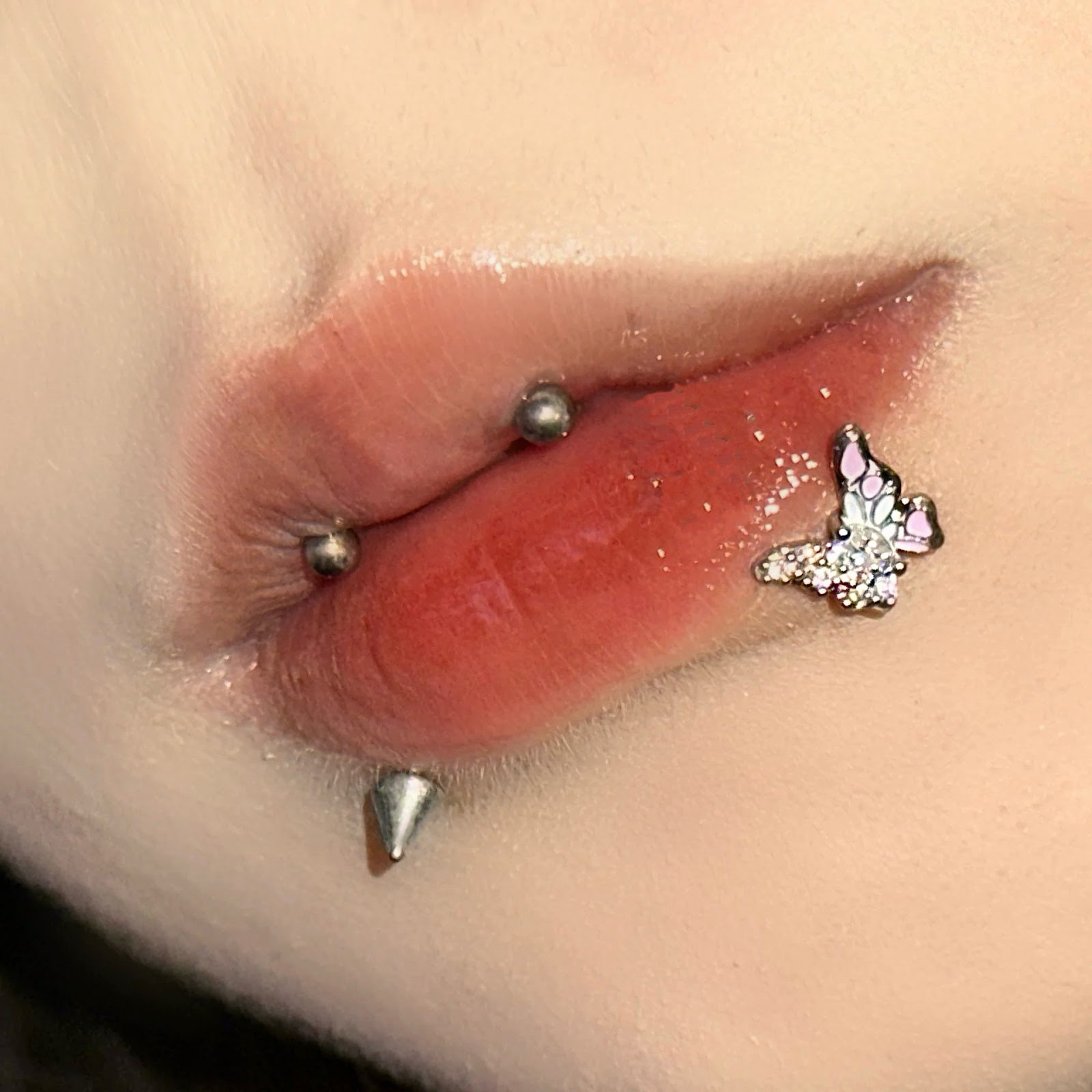 Lippenstecker Edelstahl mit Strass, verschiedene Größen