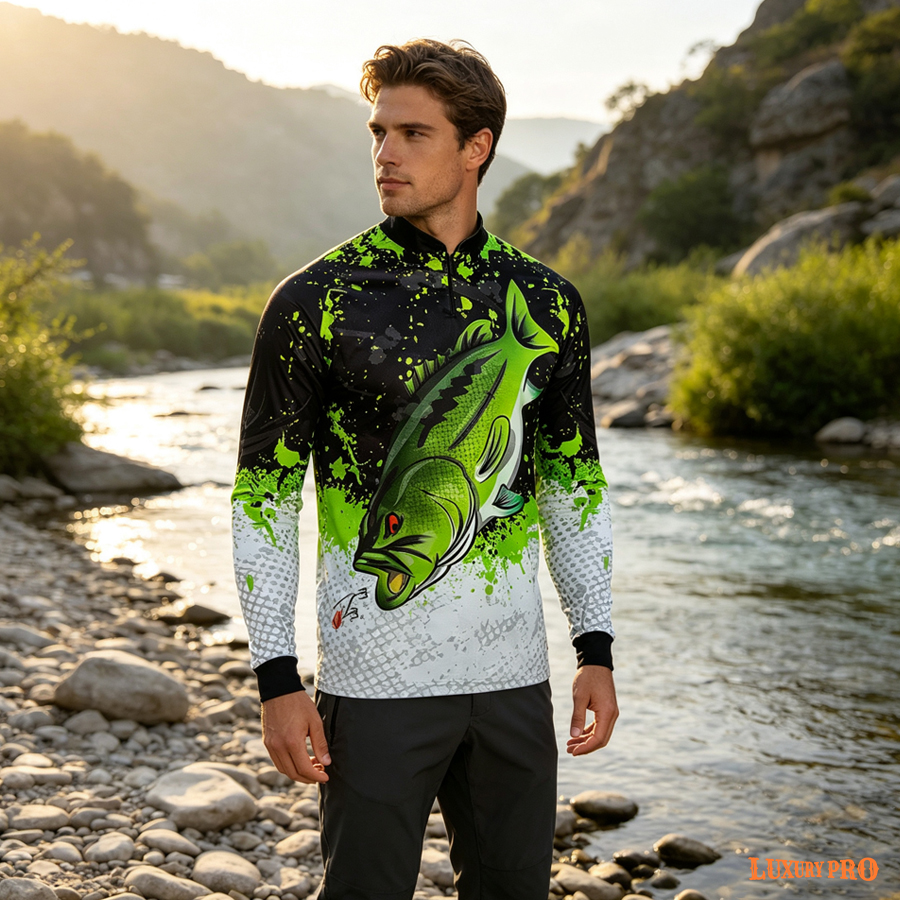 AOP Long Sleeve Stand Collar Zip Fishing Jacket