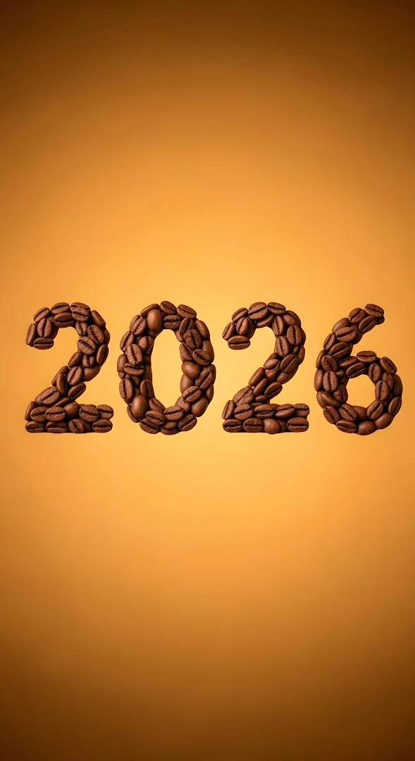 Coffee Bean Art Displaying the Year 2026 on Orange