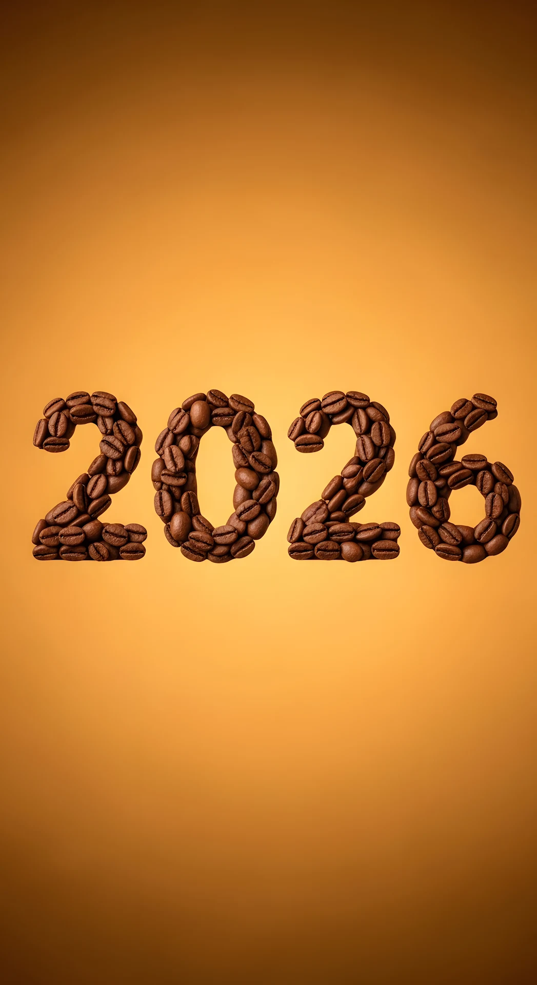 Coffee Bean Art Displaying the Year 2026 on Orange - Free 4K mobile Wallpaper