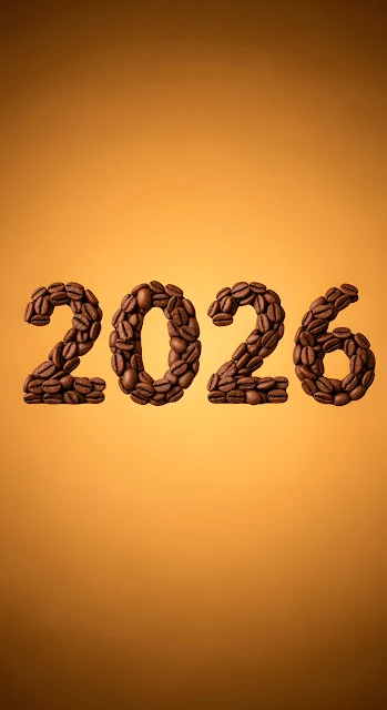 Coffee Bean Art Displaying the Year 2026 on Orange