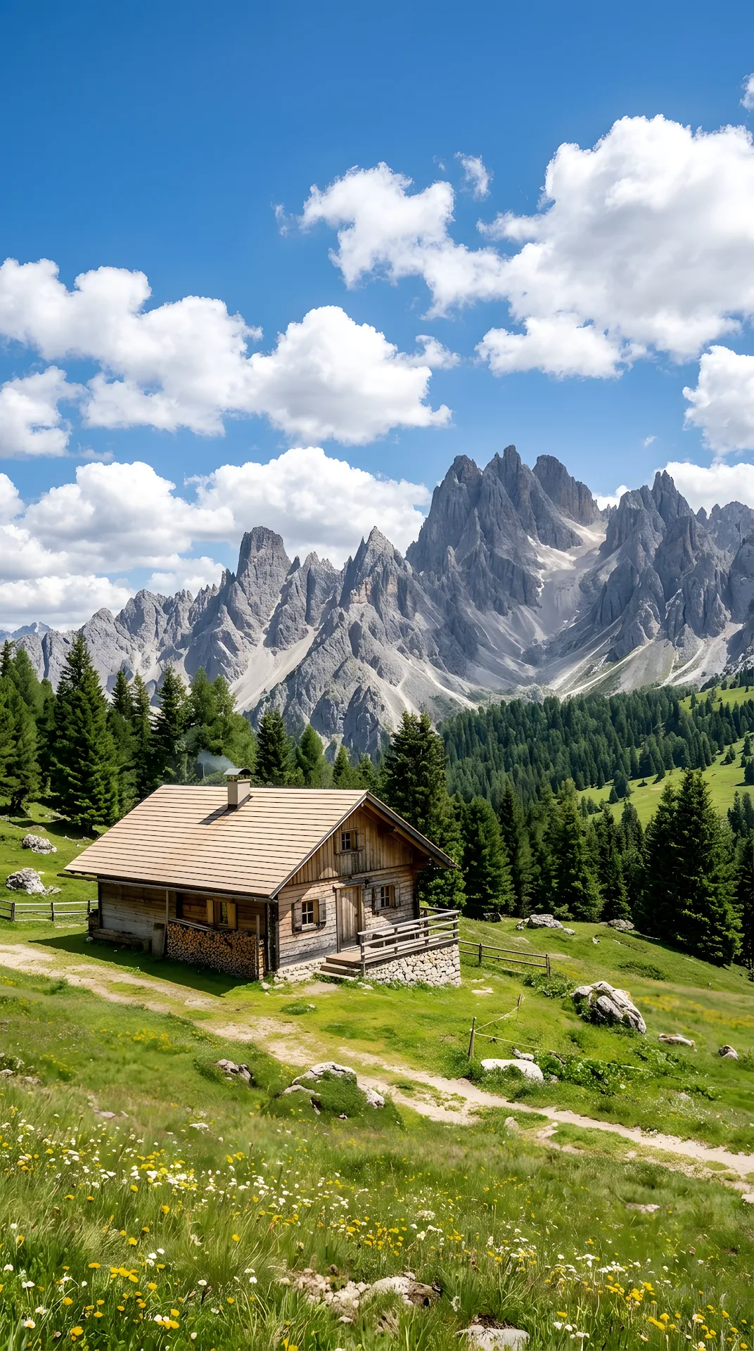 Traditional Alpine Hut in the Dolomite Mountains - Free 4K mobile Wallpaper