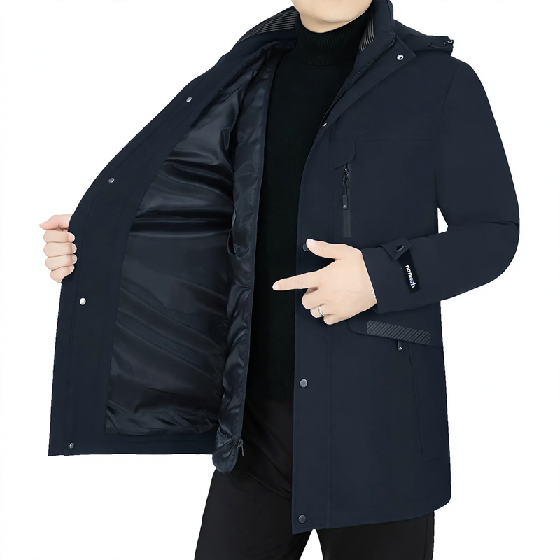 Men's down coat, mid-length, with removable inner lining