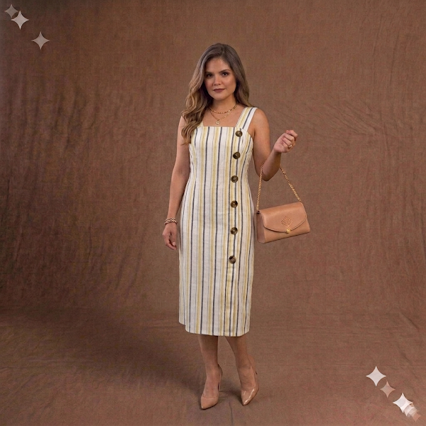 Vestido Midi de Listas Amarillo