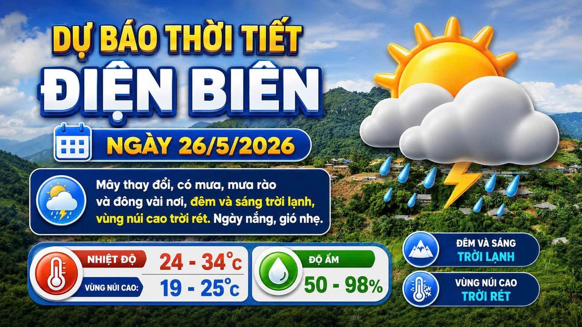 Bản tin Dự báo thời tiết ngày 26/5/2026 - Báo Điện Biên Phủ