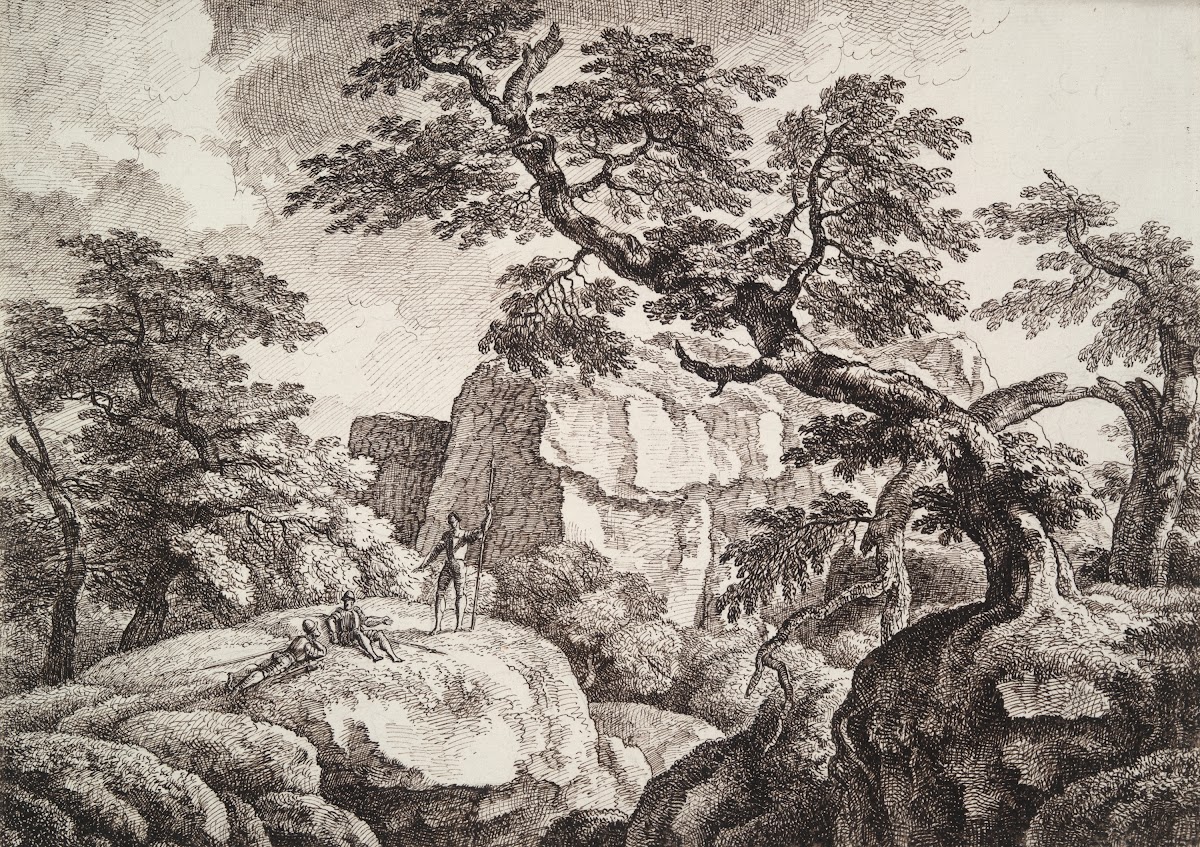 Three Soldiers in a HillyLandscape