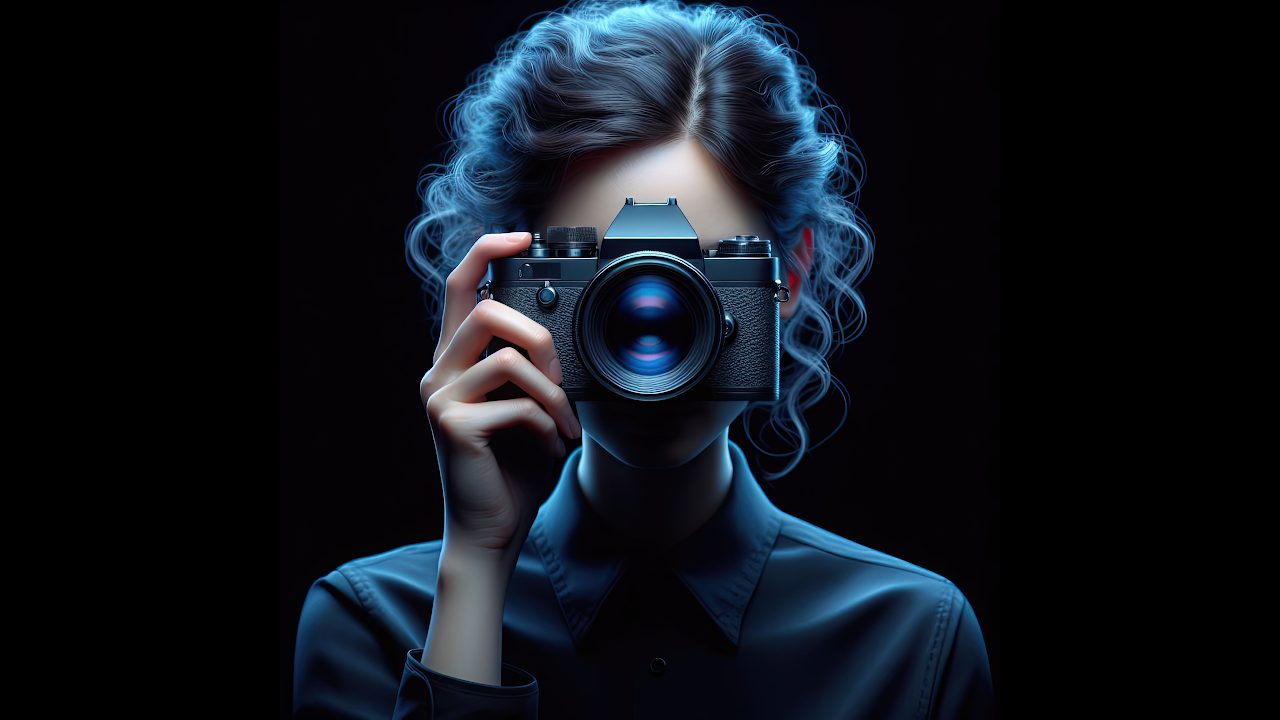 Ai Art, Camera, Hair  , Black, Black Background 4K Desktop Wallpaper