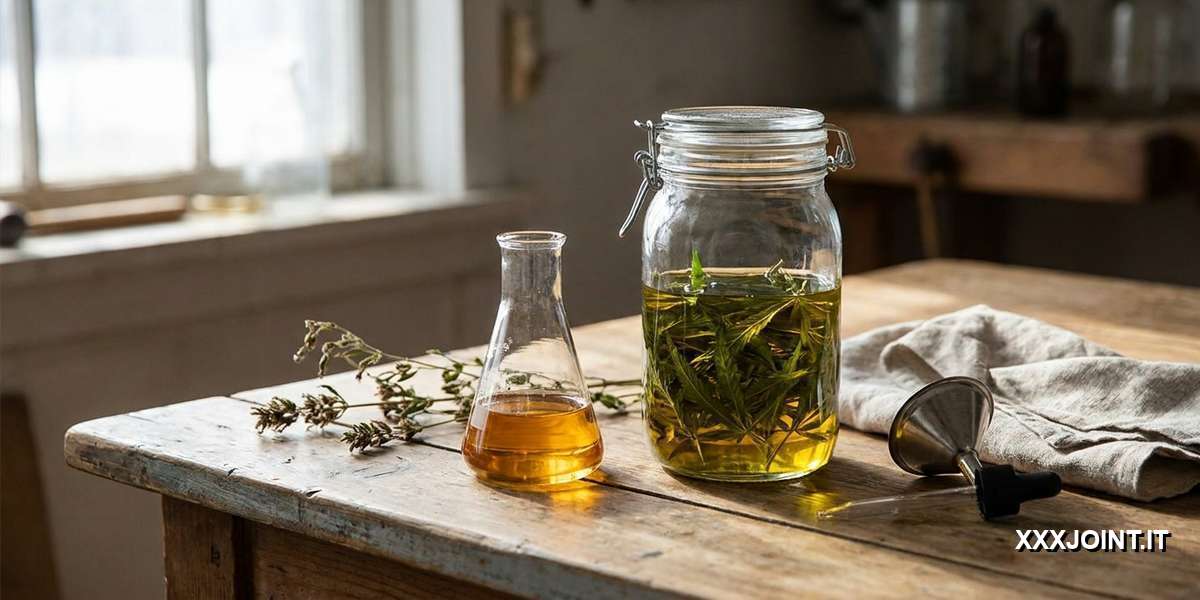 Schema dei metodi di estrazione dell’olio di CBD: infusione in olio vegetale e con alcol