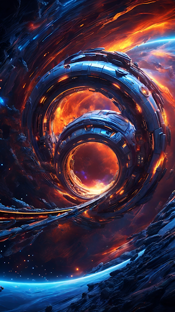 Cosmic Portal Structure Over Blue Planet Nebula Art - Free mobile Wallpaper