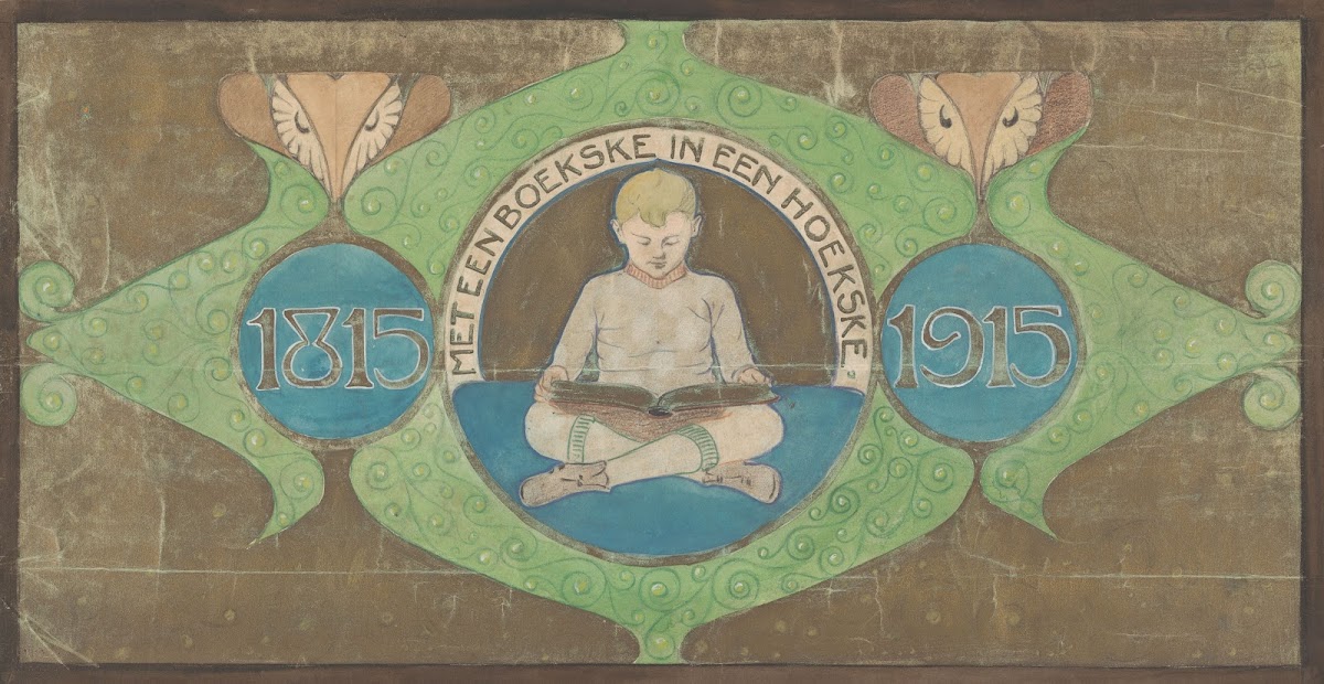 Zittende jongen leest een boek 1915