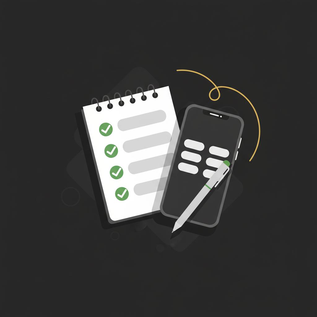 Minimalist 2D vector showing a notepad checklist smartphone with 2FA code placeholders and a pen on dark textured background in Finance Police colors is coinbase a risky stock