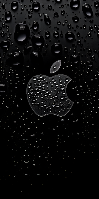 Black Water Droplets Apple Logo Dark Reflective Contrast - Free mobile Wallpaper