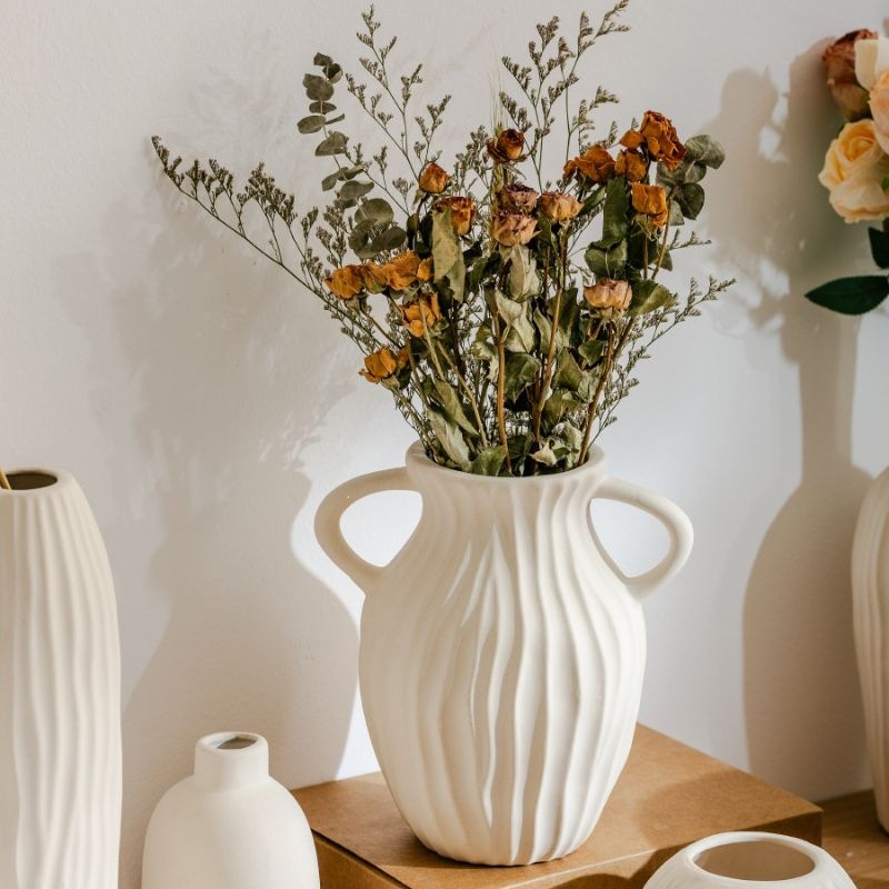 Keramikblumenvase, Landhausstil, Webstruktur