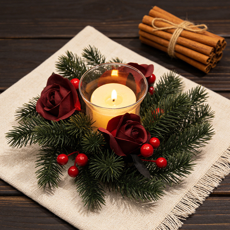Christmas Candle Wreath with Berry Decor