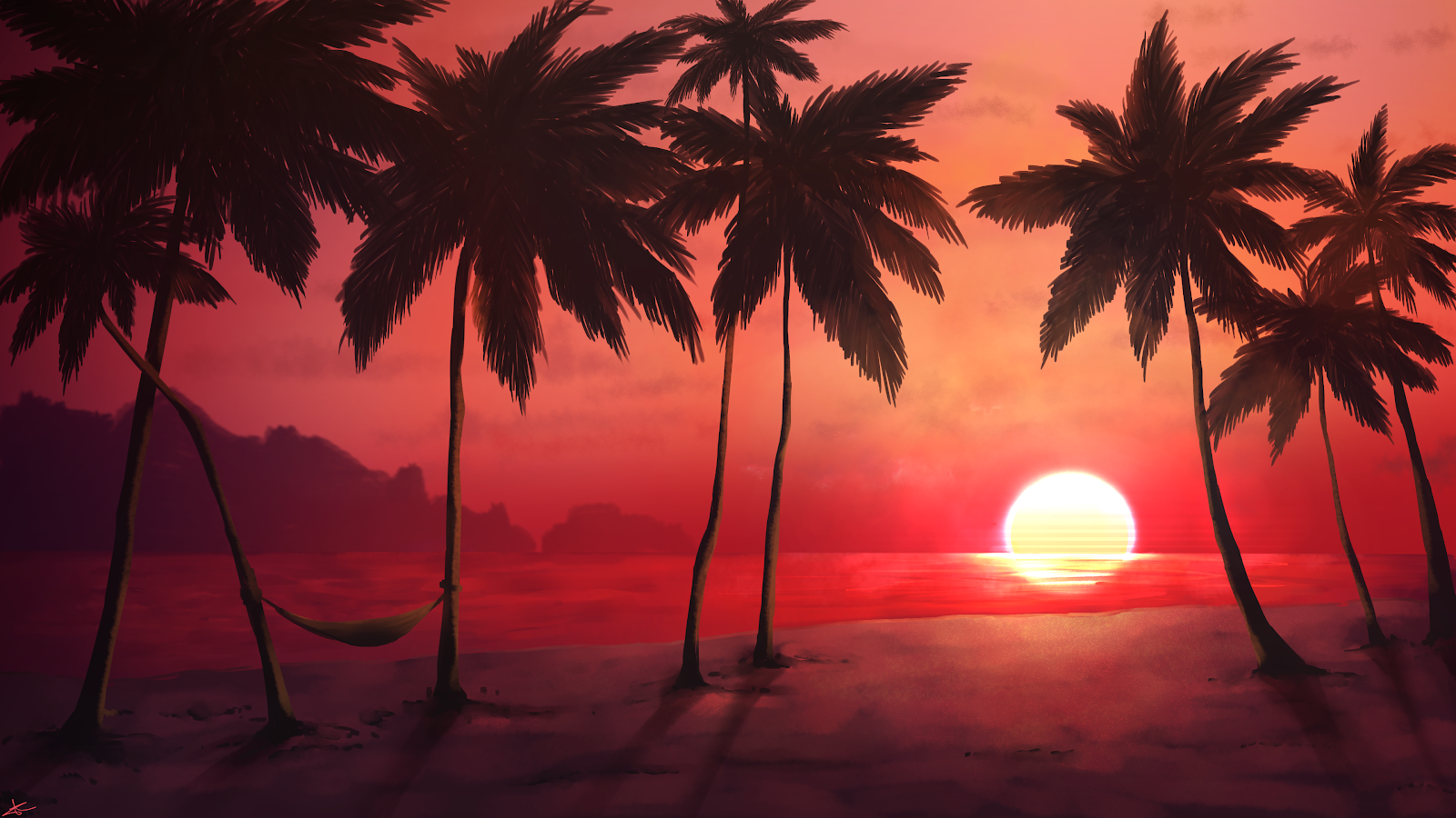 A Stunning Summer, Trees, Palm Trees, Dark, Dusk 4K Desktop and Mobile Wallpaper Background (3840x2160)