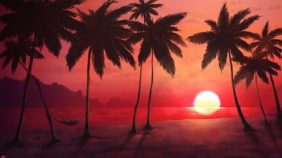 Summer, Trees, Palm Trees, Dark, Dusk 4K Wallpaper Background