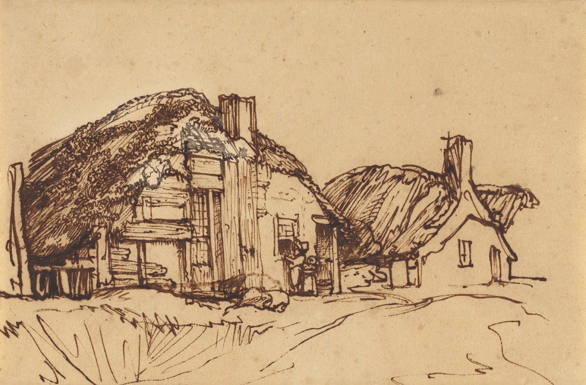 Two Thatched Cottages with Figures at a Window 1640