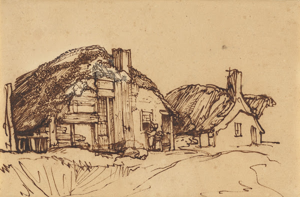 Two Thatched Cottages with Figures at a Window 1640