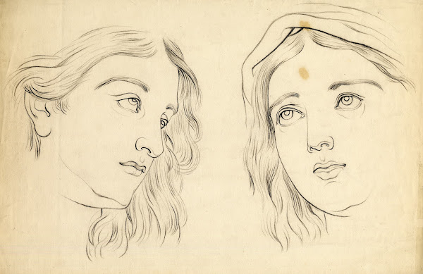 Twee studies van meisjesgezichten 1870