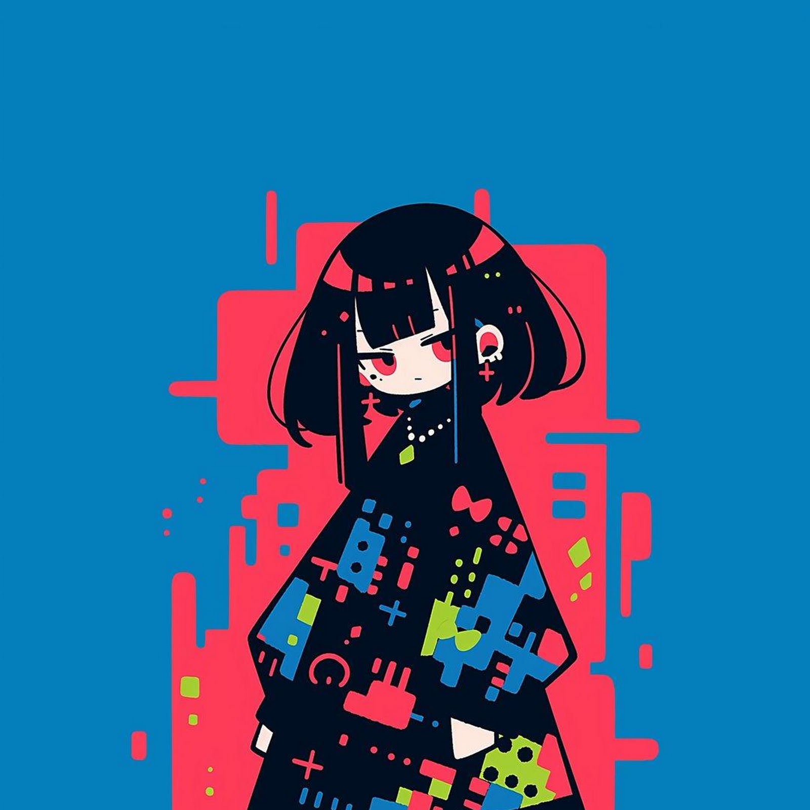 Download Glitch Art Anime Girl Portrait Full HD iPhone